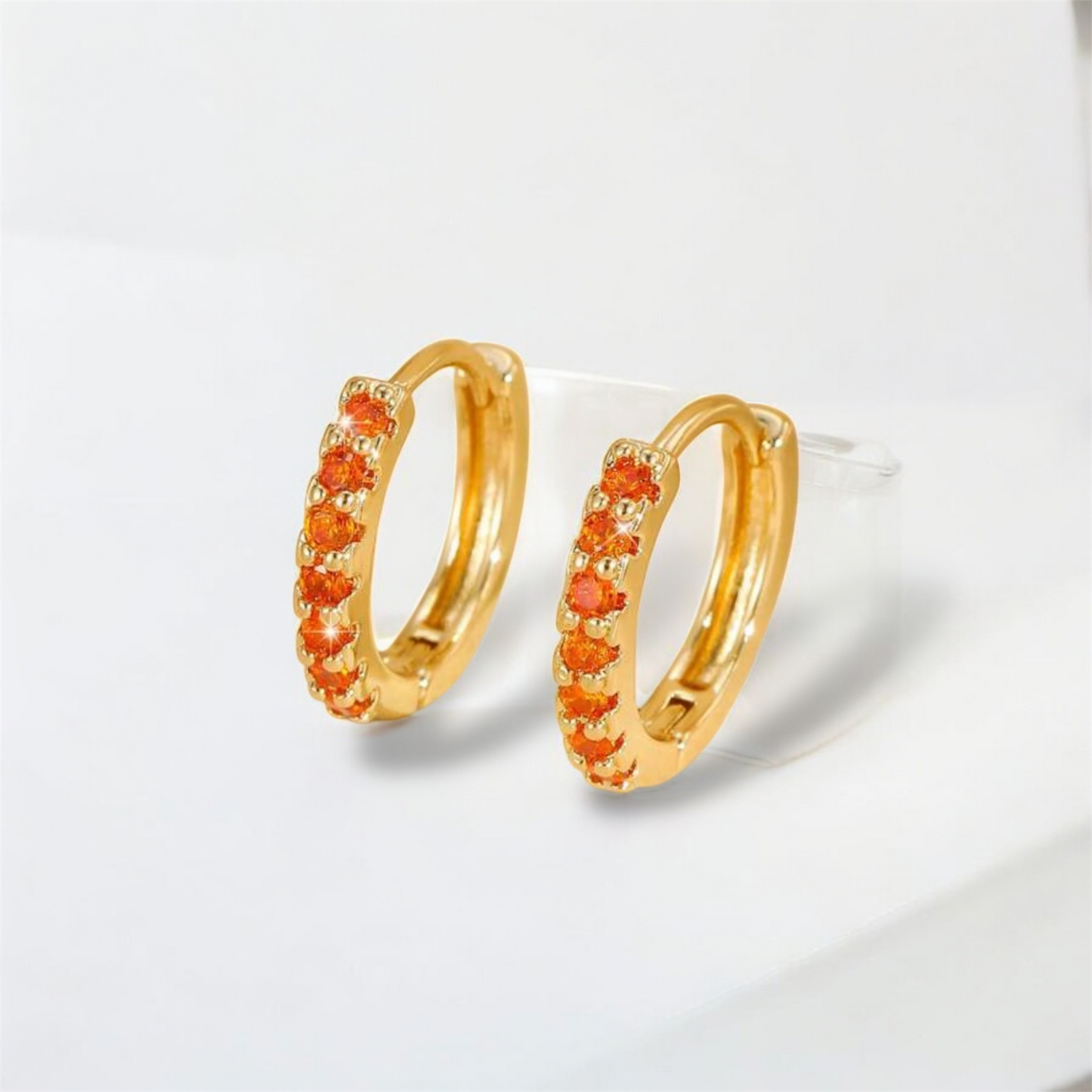 Orange Sparkle Gold Hoop Earrings