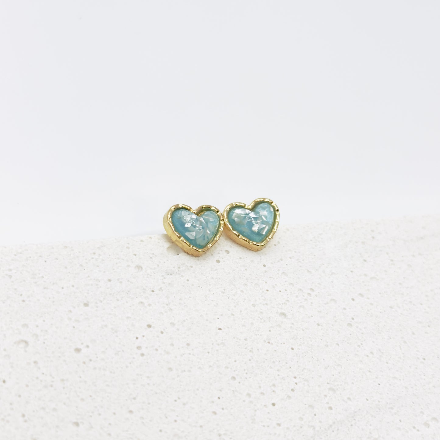 Aqua Heart Studs Earrings