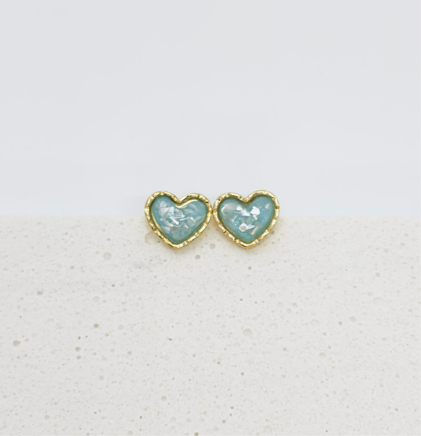 Aqua Heart Studs Earrings