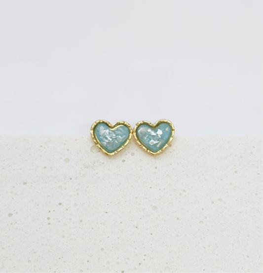 Aqua Heart Studs Earrings