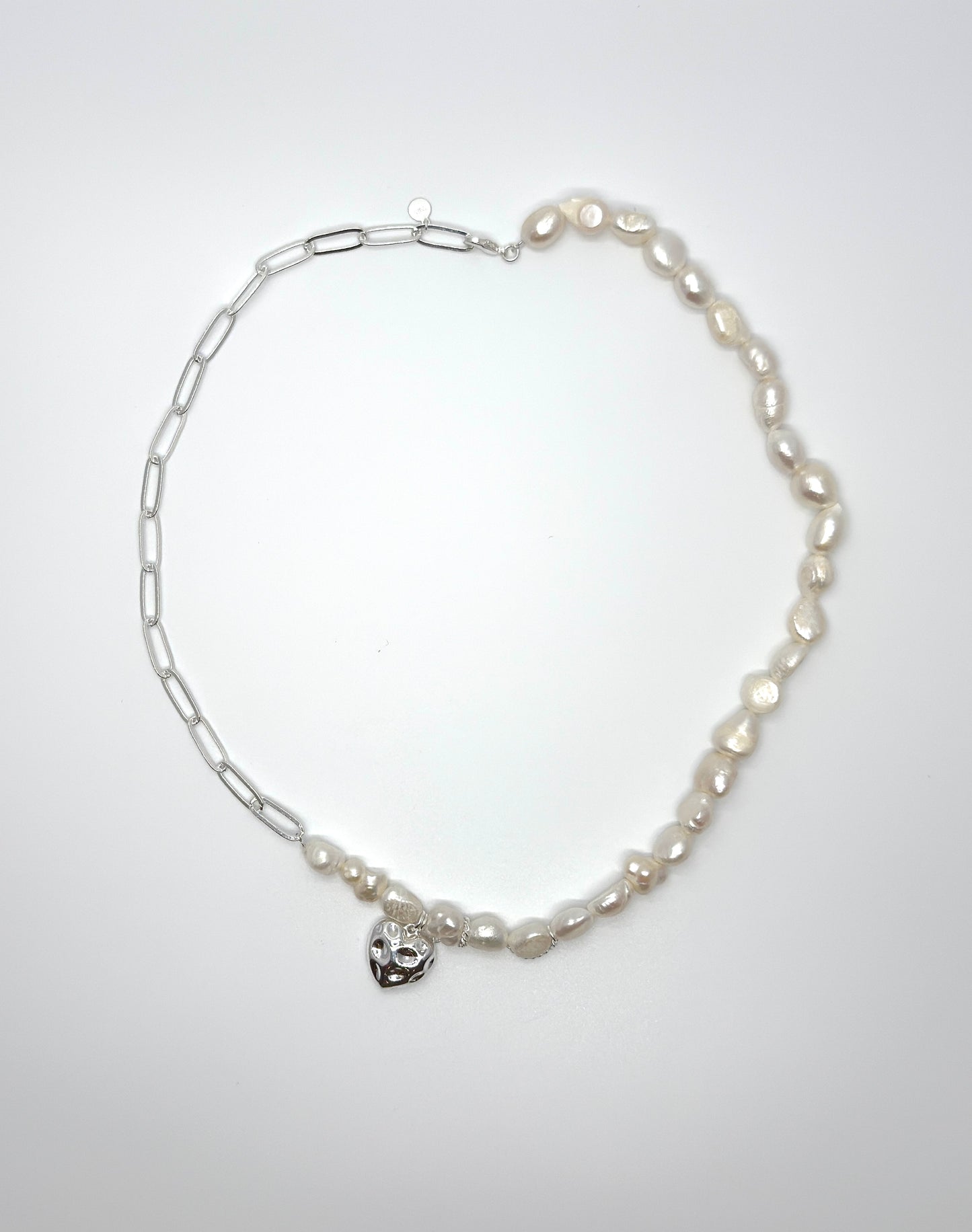 Pearl & Silver Heart Charm Necklace