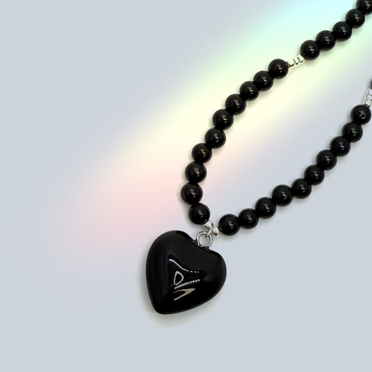 Black Agate Heart Necklace ✿Handmade✿