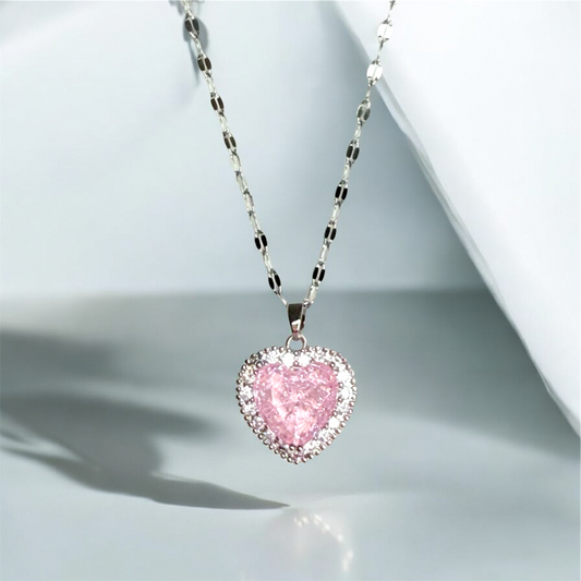 Heart Crystal Silver Necklace