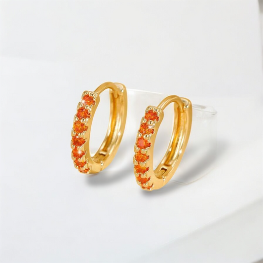 Orange Sparkle Gold Hoop Earrings